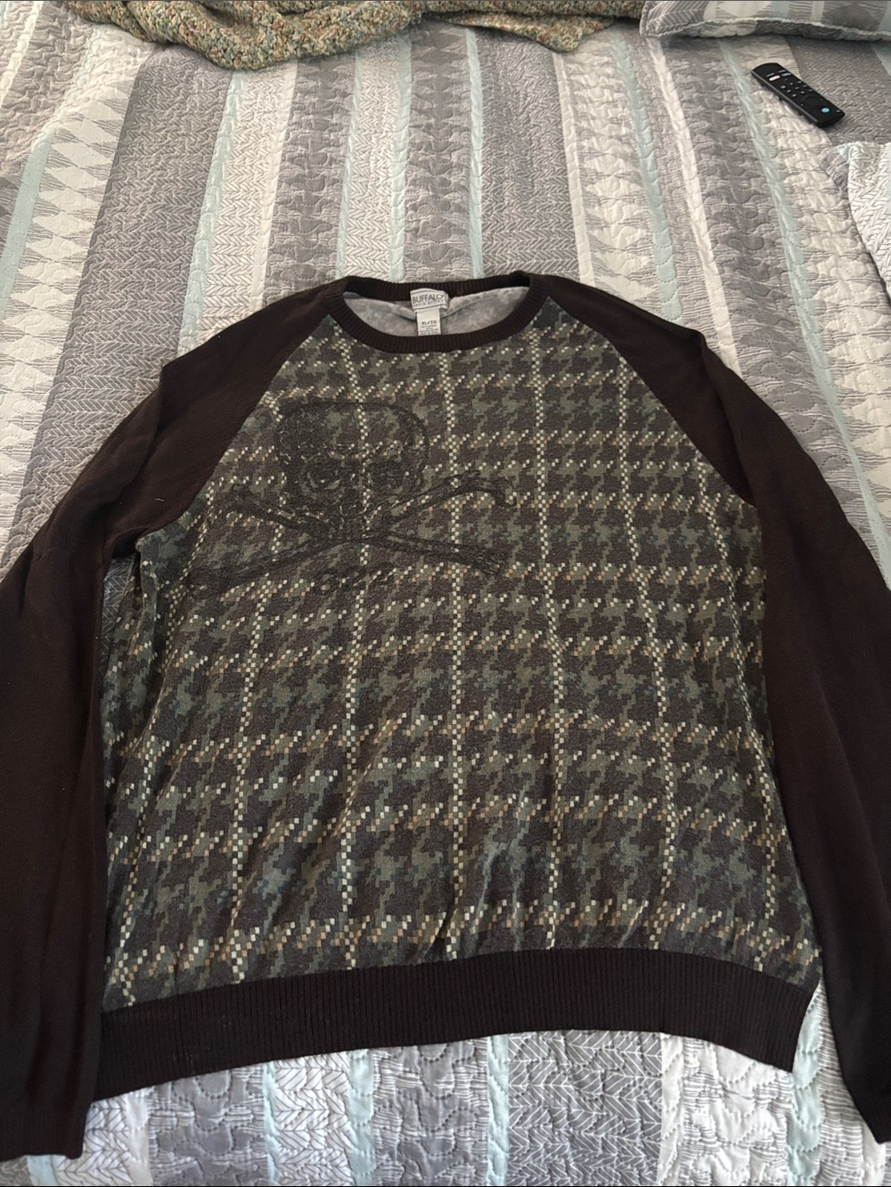 Buffalo David Bitton Brown and Olive Patterned Crewneck Sweater